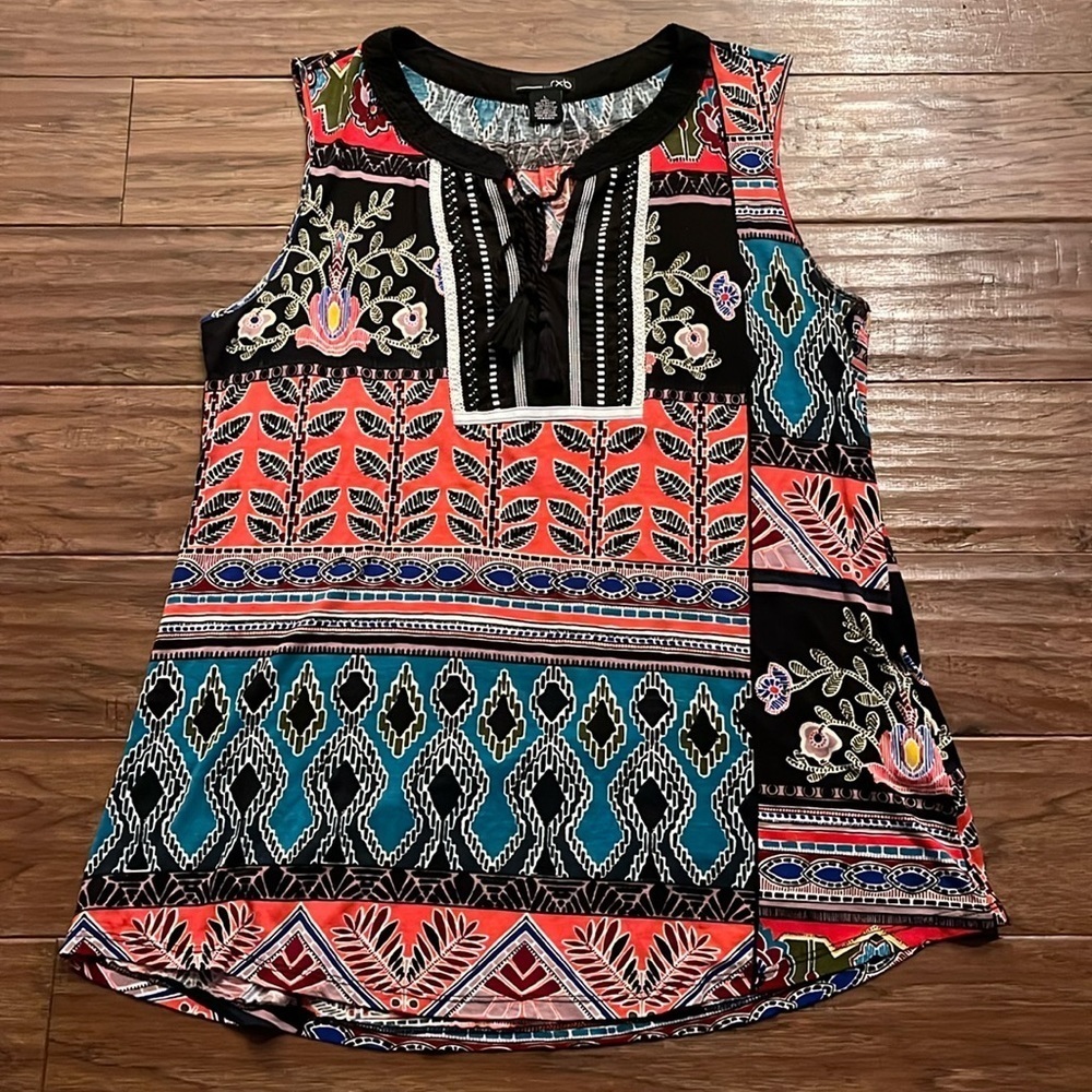RBX Sleeveless Multi Colored Top with Tassels Size L